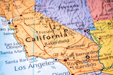 California on the map of USA
